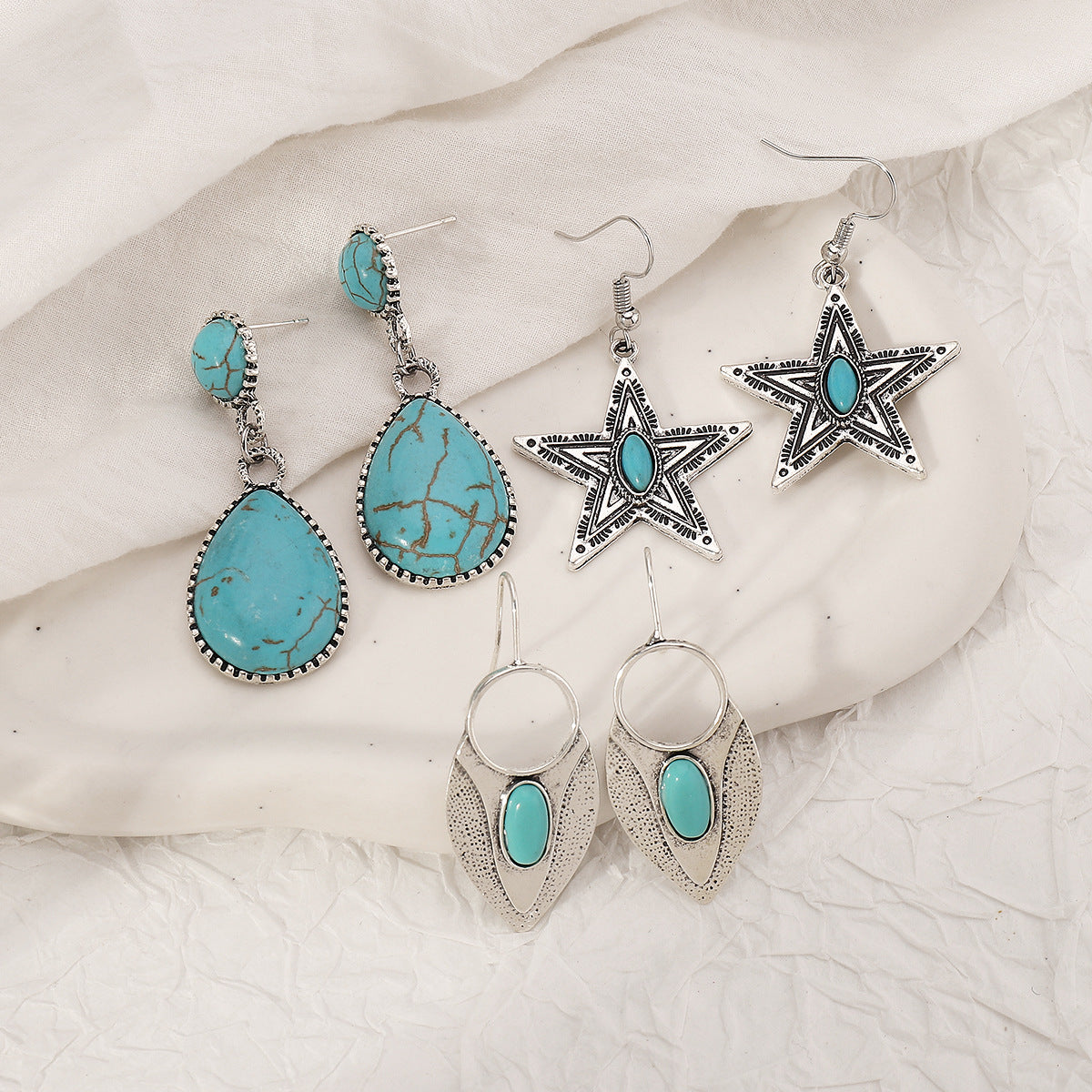 Wholesale Creative Ethnic Retro Geometric Lace Five-pointed Star Earrings